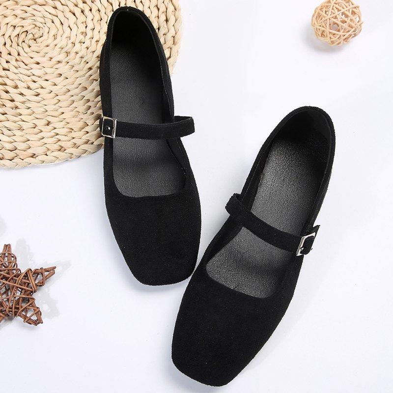 Mepaouo Flats Shoes Women Adjustable Strap Ballet Slip On Shoes Square Toe Ballerina Flats