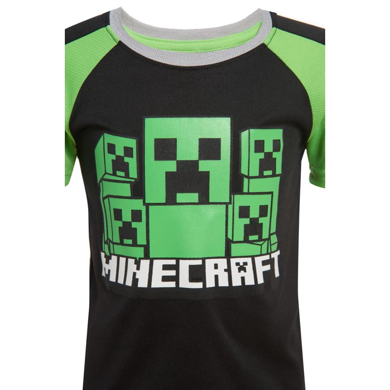 Minecraft Boys Creepers 3 Piece T-Shirt Tank Top Short Set (Black Sizes 4-12)