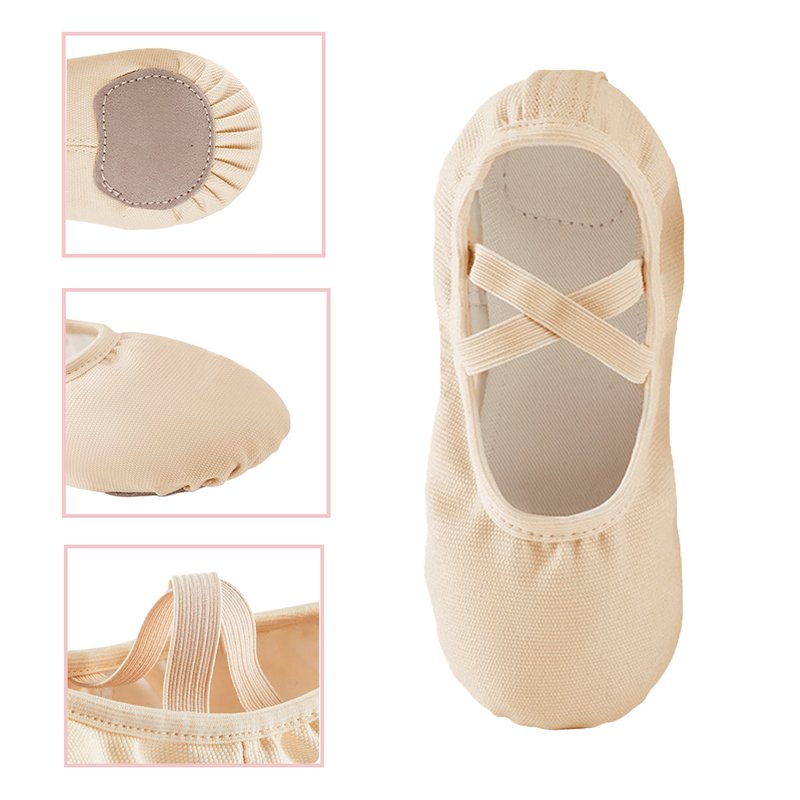 Missfiona Girls Ballet Shoes Canvas No-Tie Ballet Slippers Dance Shoes For Toddler/Little Kid/Big Kid/Boy(1M Nude)