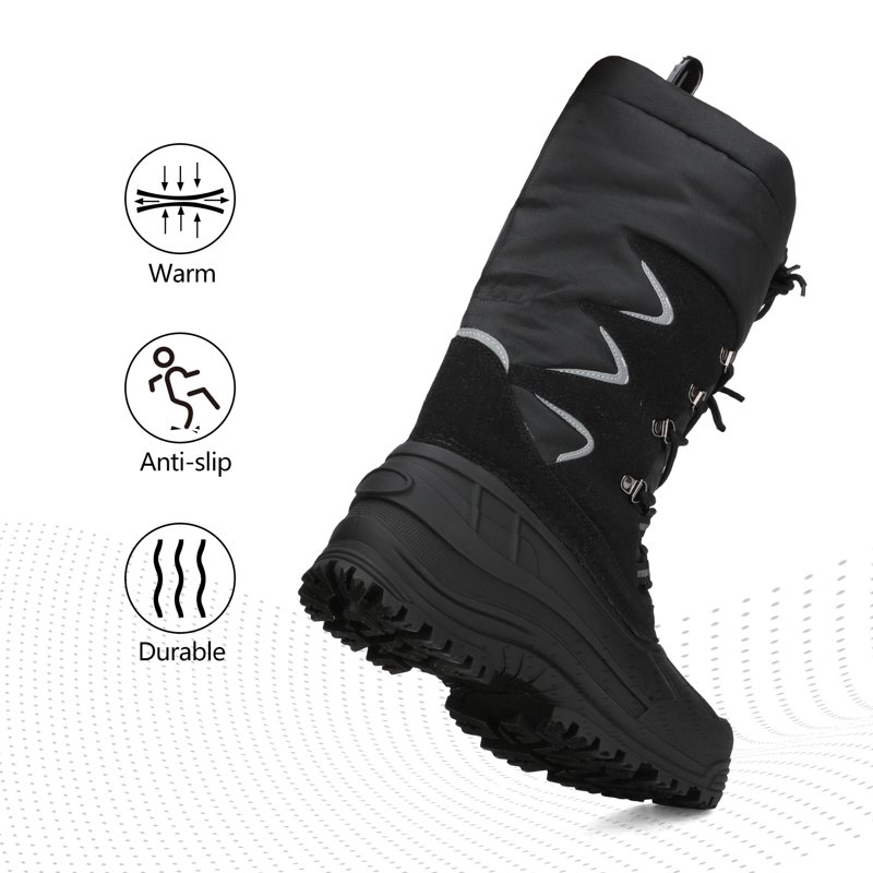 Nortiv8 Mens Snow Boots Insulated Water-resistant Thermolite Winter Outdoor Hiking Boots MOUNTAINEER-1M BLACK Size 11