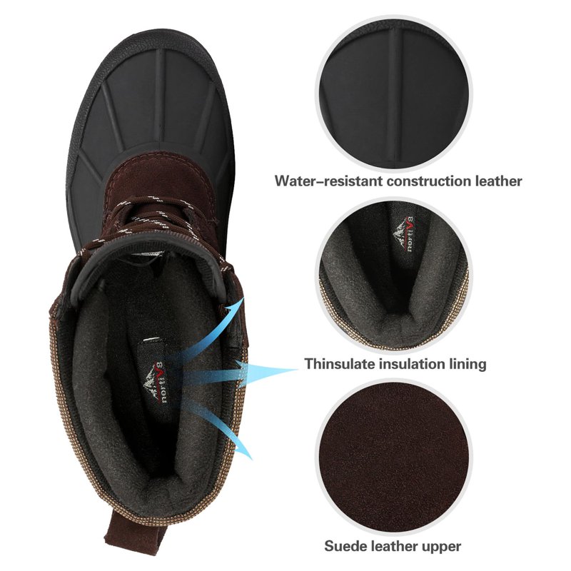 Nortiv8 Mens Winter Warm Outdoor Hiking Boots Snow Boots Insulated Waterproof Work Boots Shoes Terrex-2M Brown Size 8