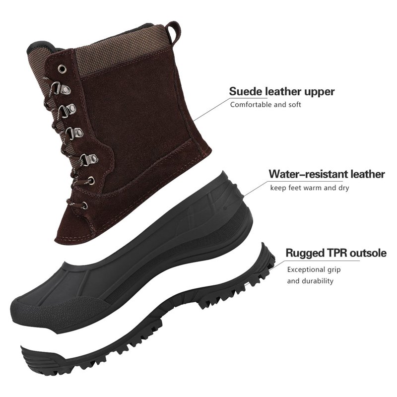 Nortiv8 Mens Winter Warm Outdoor Hiking Boots Snow Boots Insulated Waterproof Work Boots Shoes Terrex-2M Brown Size 8