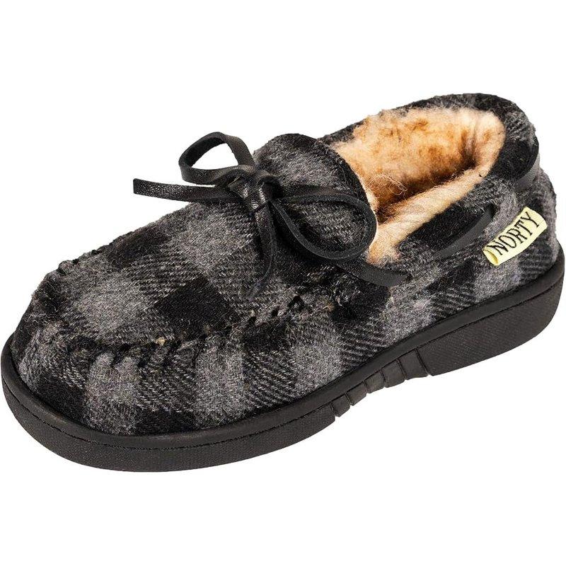 NORTY Boys Girls Moccasin Slippers For Kids Slip-On House Shoes - Flat Heel Medium Moc Toe