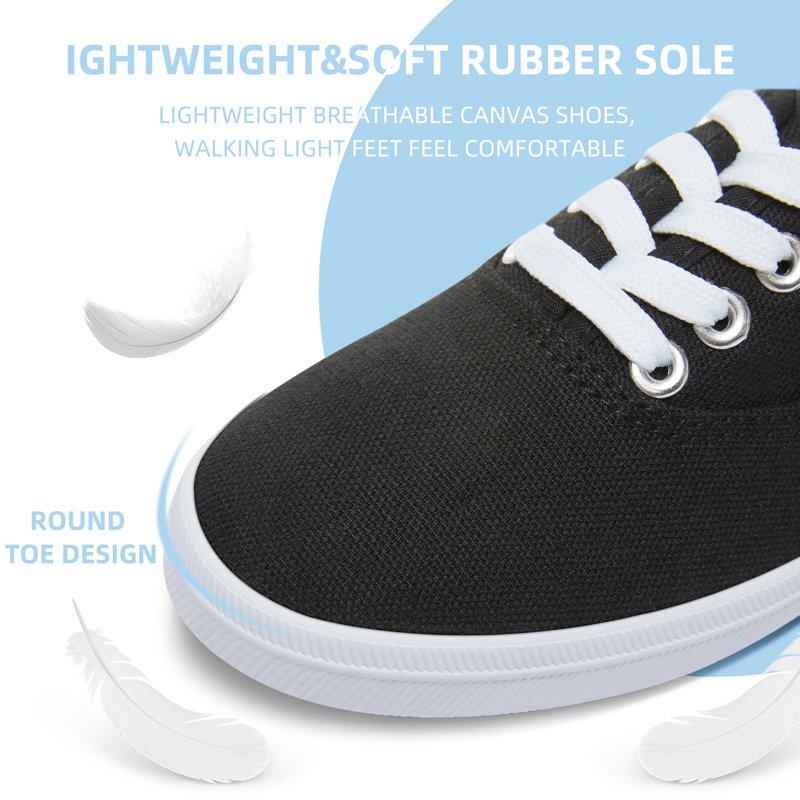 Obtaom Women’s Canvas Sneakers Fashion Lace Up Canvas Shoes Low Top Casual Flat Lightweight Tennis Shoes.(Black US9)