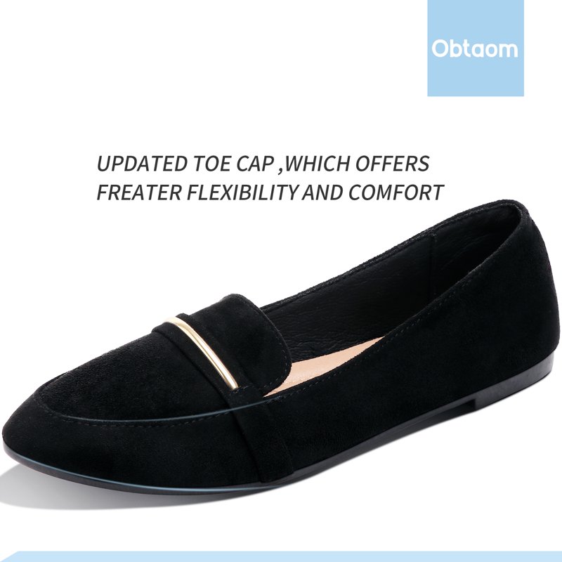 Obtaom Women’s Stylish Pointy Toe Loafer Flat Comfortable Faux Suede Ballet Flat Elegant Work Penny Shoes Cute Pointed Toe Dress Shoes For Ladies (Black US9)