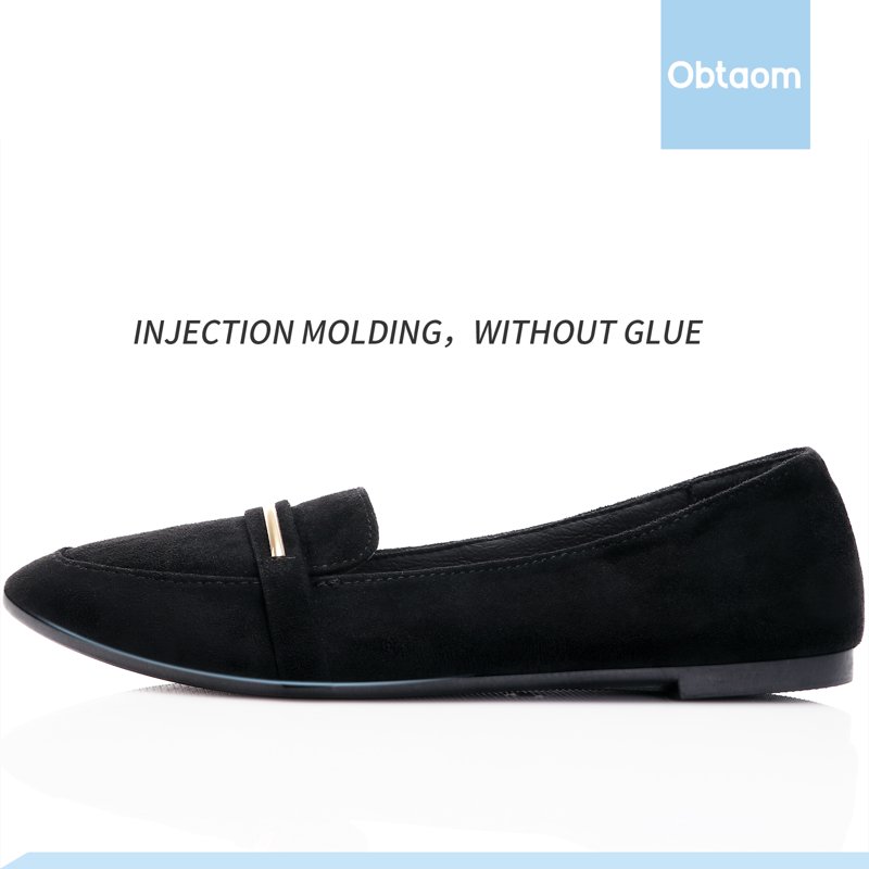 Obtaom Women’s Stylish Pointy Toe Loafer Flat Comfortable Faux Suede Ballet Flat Elegant Work Penny Shoes Cute Pointed Toe Dress Shoes For Ladies (Black US9)
