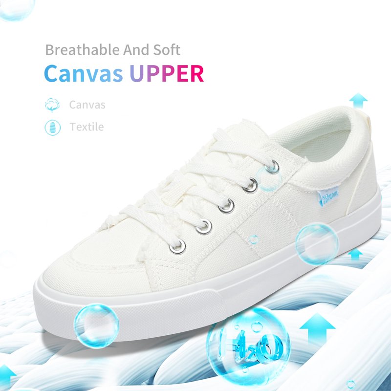 Obtaom Womens Canvas Fashion Sneakers Low Top Lace-Up Womens Casual Canvas Shoes Comfortable Walking Shoes（White US8）