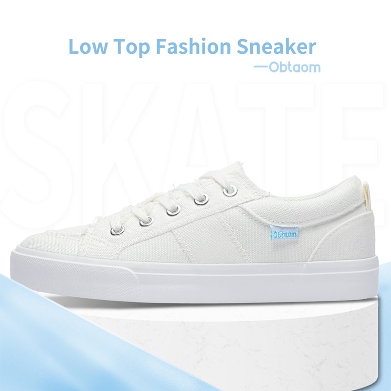 Obtaom Womens Canvas Fashion Sneakers Low Top Lace-Up Womens Casual Canvas Shoes Comfortable Walking Shoes（White US8）