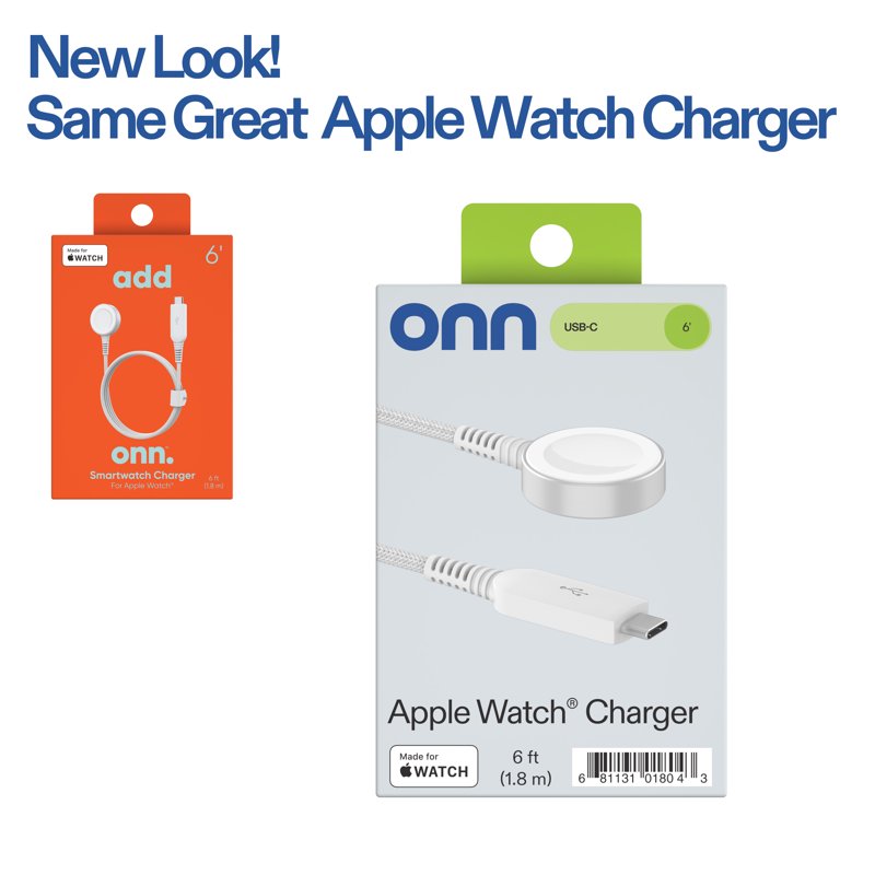 Onn. Apple Watch Series 6FT USB-C Smart Watch Charger White