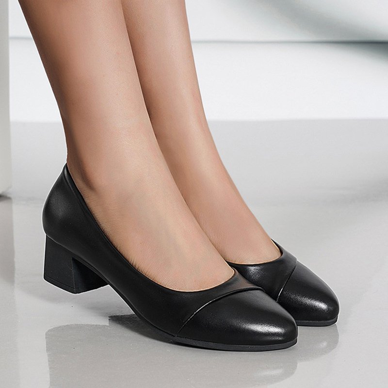 Oyedens Dress Shoe For Women Black White Casual Work Pump Shoes Heels Slip On Ballet Loafers