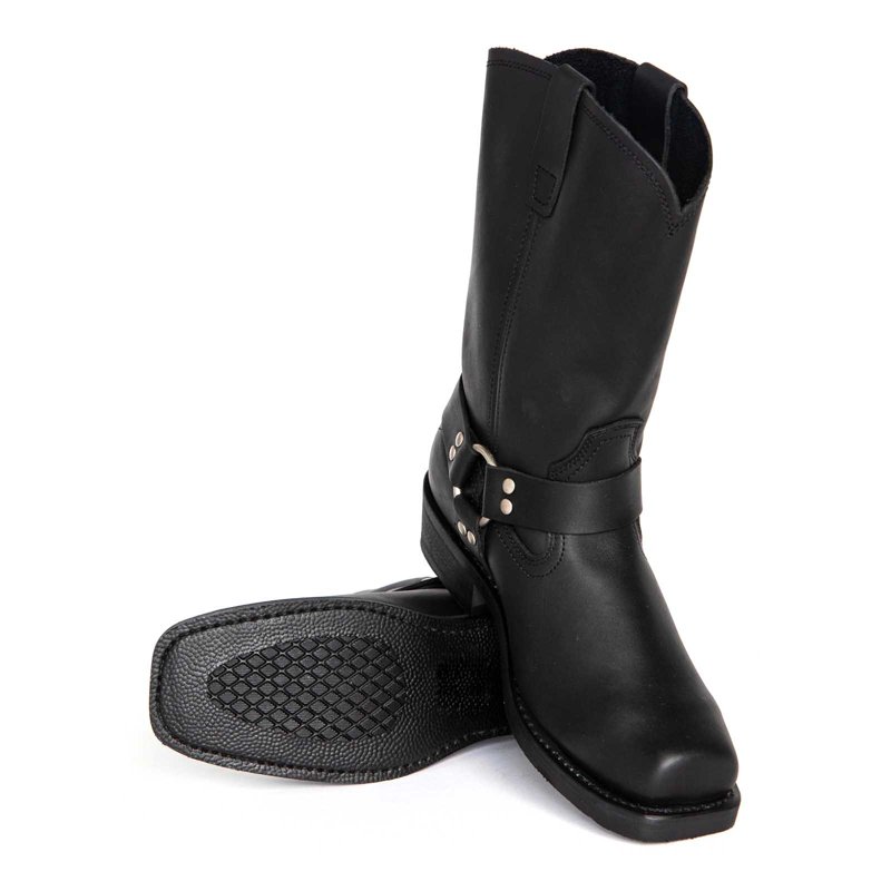 Oyedens Mid Calf Work Boots For Men Leather Square Toe Western Cowboy Boots Motorcycle Riding Boots