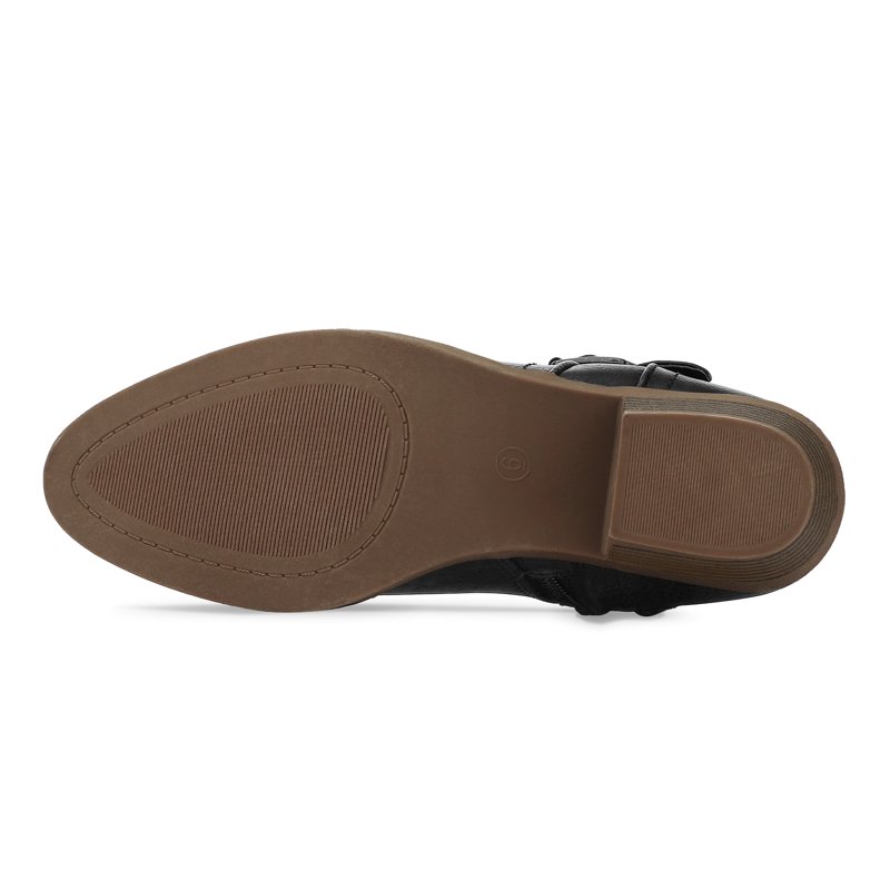 Pennysue Women's Low Chunky Stacked Heel Boots Black Pu Side Zipper Ankle Booties 10M