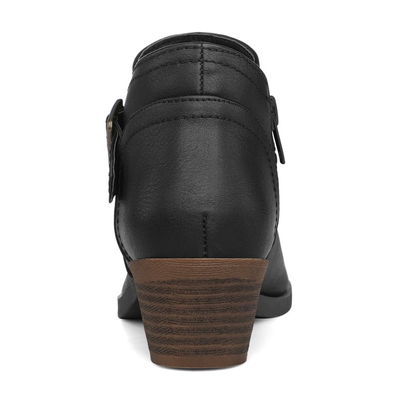 Pennysue Women's Low Chunky Stacked Heel Boots Black Pu Side Zipper Ankle Booties 10M