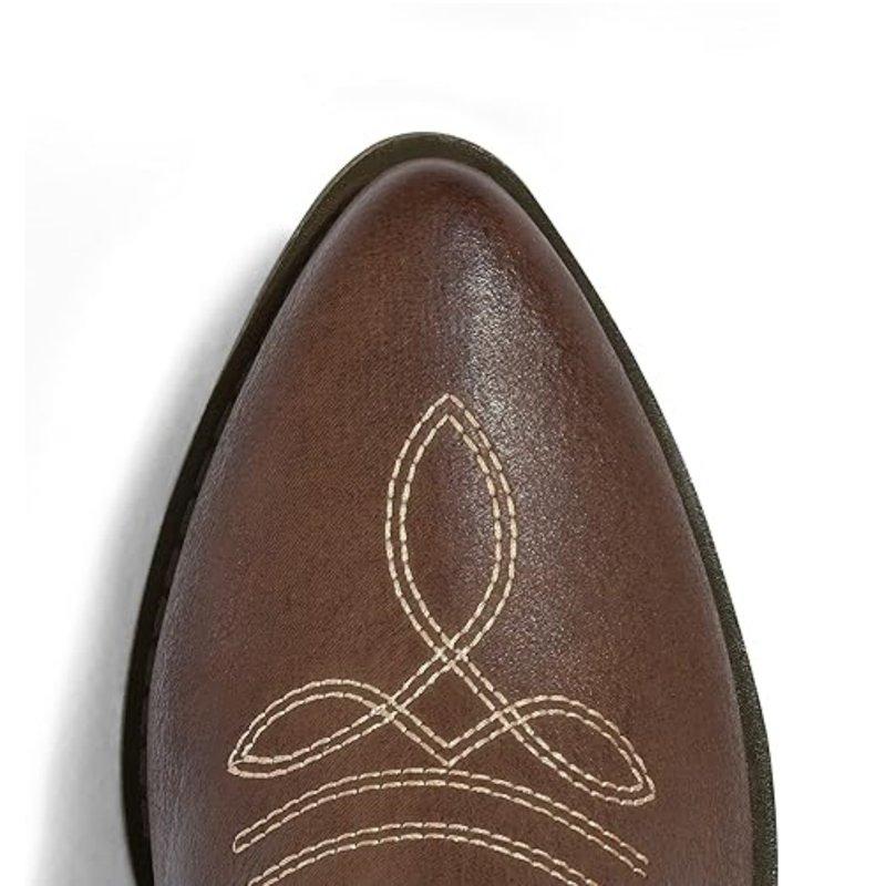 Pennysue Women's Western Cowboy Boots Brown Mid-Calf Pointed Toe Booties For Girl 8M