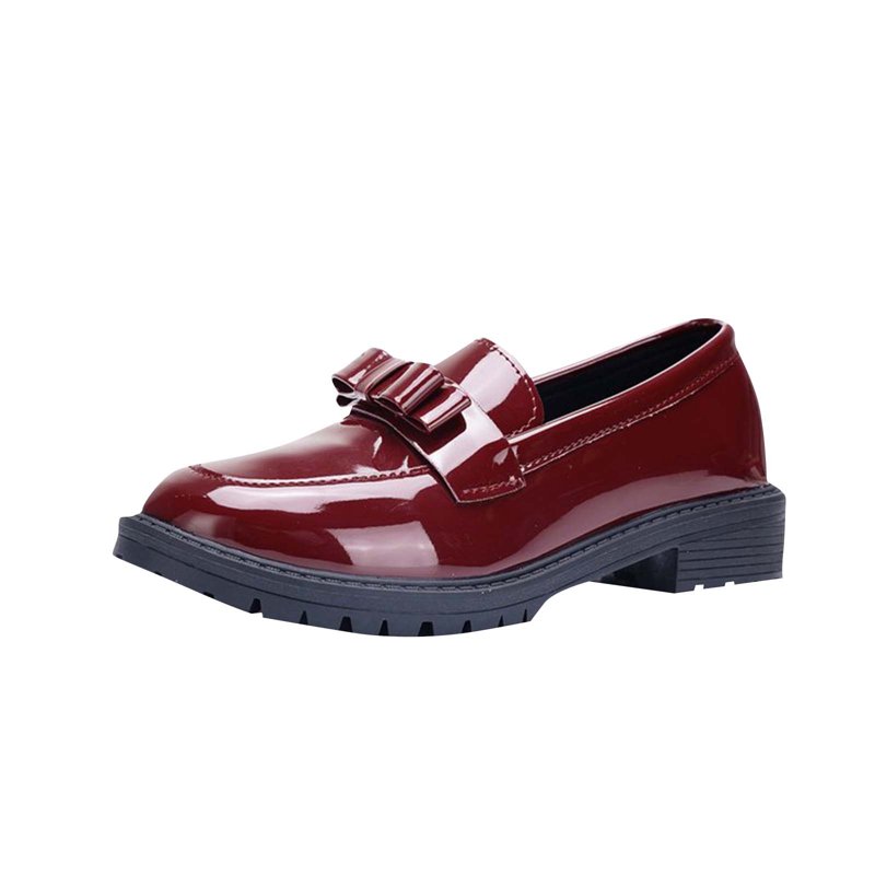 PiGOGI Women's Patent Leather Loafers - Shiny Tassel Spring Summer Shoes - Casual Comfortable Mid-Heel Dress Shoes For Women Red