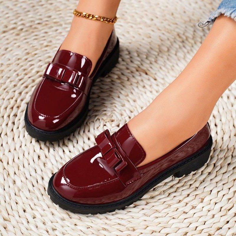 PiGOGI Women's Patent Leather Loafers - Shiny Tassel Spring Summer Shoes - Casual Comfortable Mid-Heel Dress Shoes For Women Red
