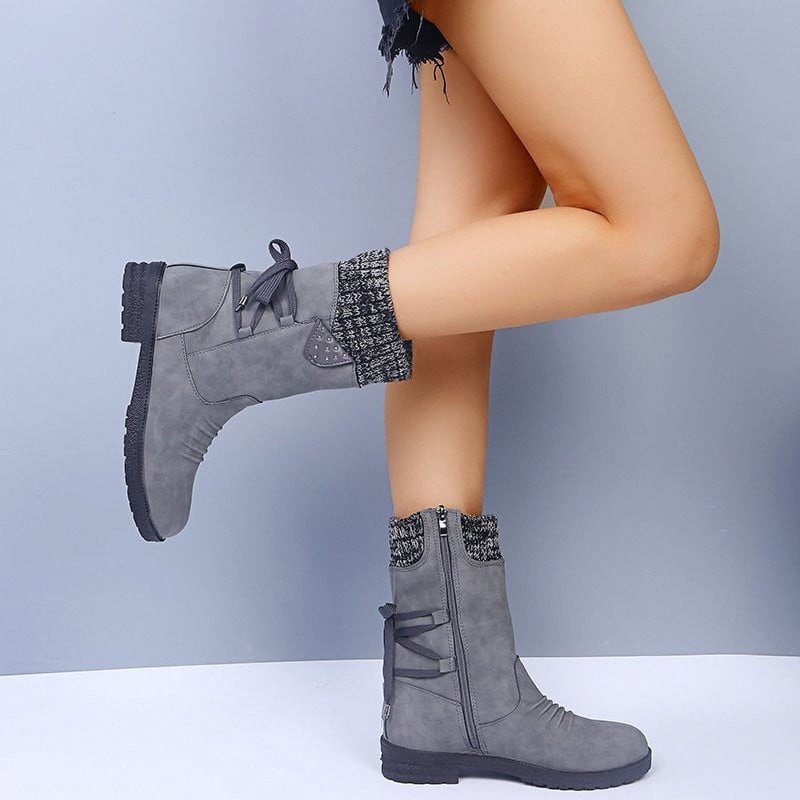 Puntoco Women'S Winter Boots Clearance Autumn And Winter Woolen Yarn Snow Boots Back Strap Plus Size Boots Women Gray