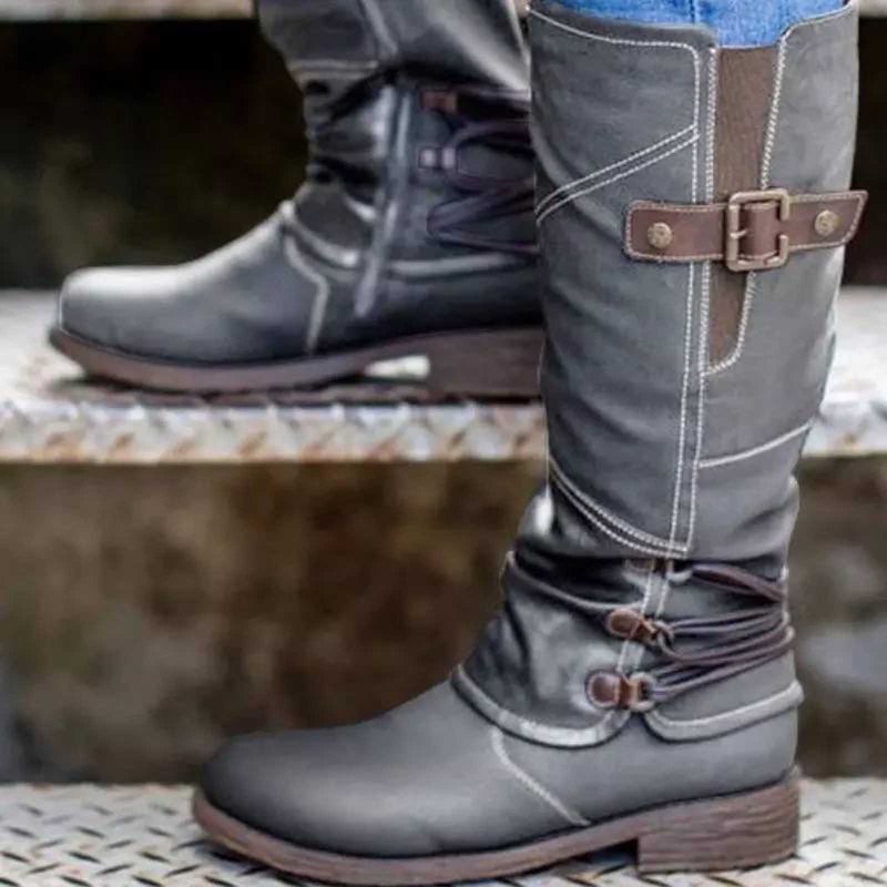 Puntoco Women'S Winter Boots Clearance Large Size Boots Women Autumn Long Tube Zipper Low Heeled Shoes Boots Pointed Boots Knight Boots Gray