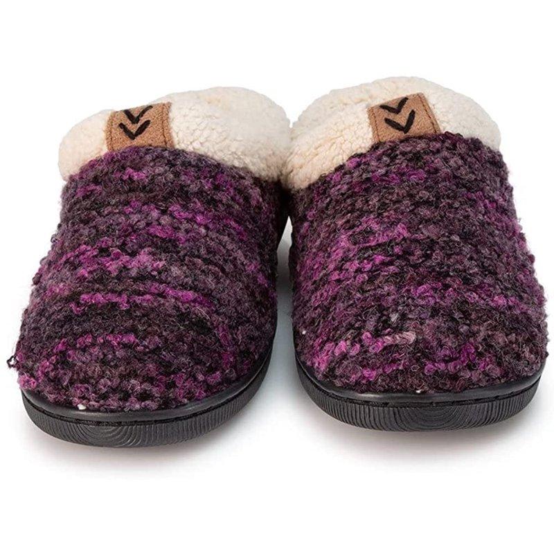 Pupeez Mother And Daughter Slippers Same Slippers Mommy And Me Matching Outfits Crochet Knitted Fleece Lined Clog Slippers Purple
