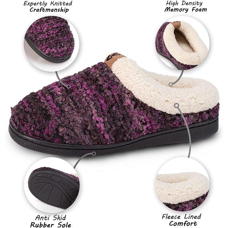 Pupeez Mother And Daughter Slippers Same Slippers Mommy And Me Matching Outfits Crochet Knitted Fleece Lined Clog Slippers Purple