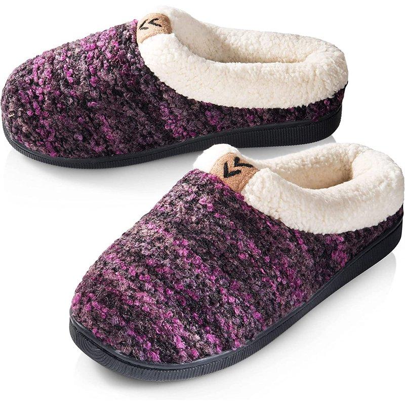 Pupeez Mother and Daughter Slippers Same Slippers Mommy and Me Matching Outfits Crochet Knitted Fleece Lined Clog Slippers Purple