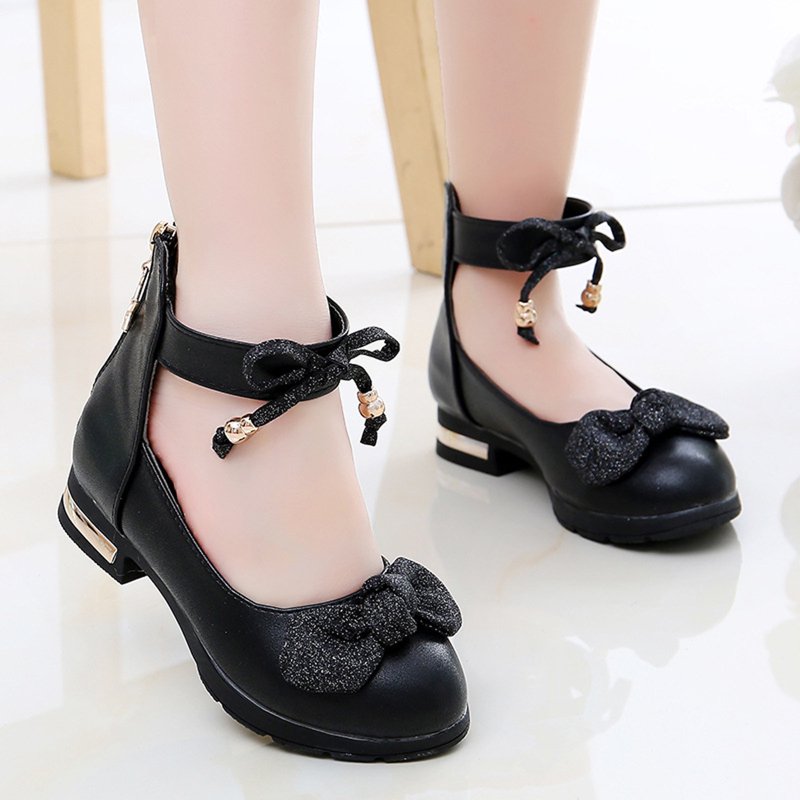 Purcolt 3-12 Years Girls Dress Shoes With Bow Mary Jane Shoes For Little/Big Girls Closed Toe Heels Princess Shoes Pump Shoes For School Wedding Party
