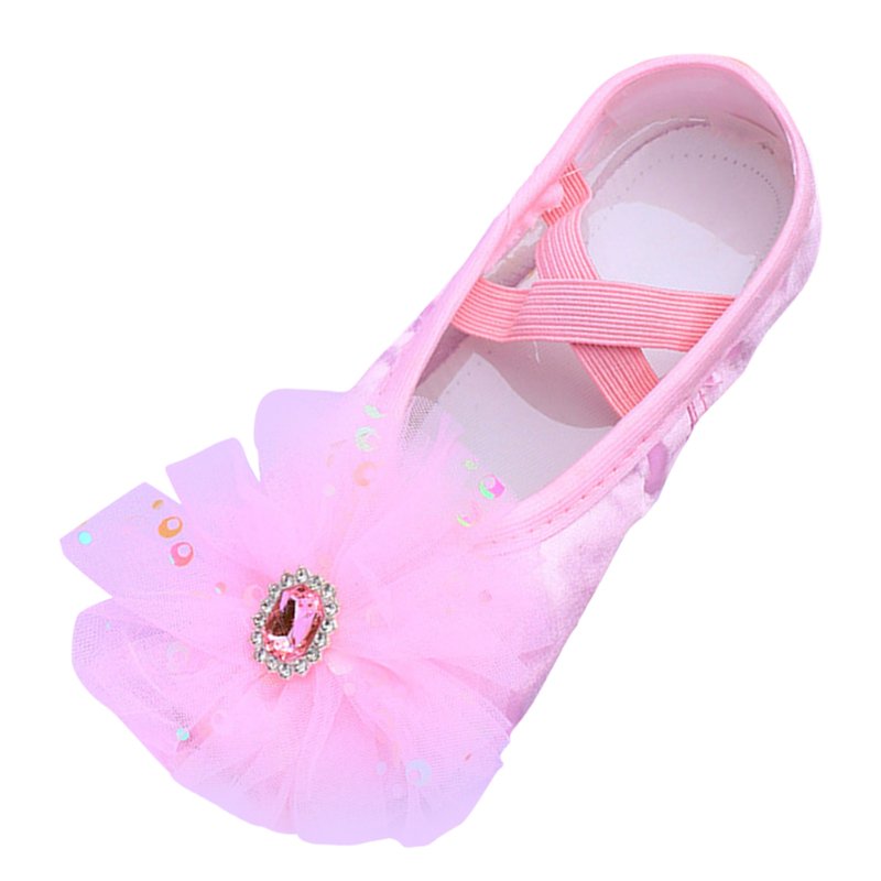 QWIED Ballet Shoes For Girls Ballet Performances Diamond Lace Yoga Children Comfortable And Breathable Dance Shoes 5.5 Years-6 Years