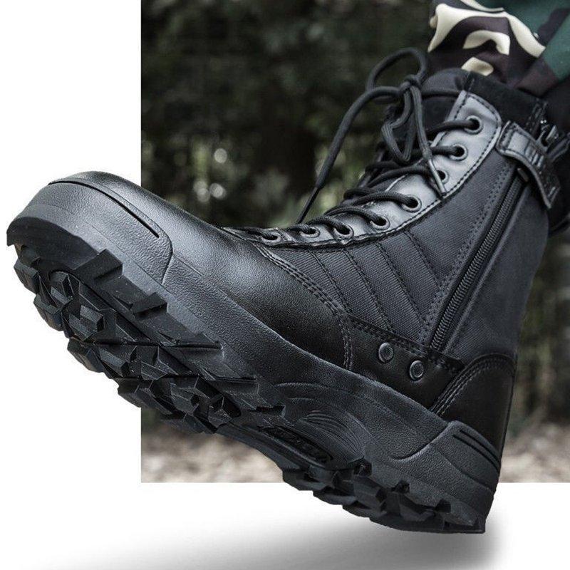 RIBONGZ Men's Safety Work Boots Anti-Slip Hiking Hunting Shoes Side Zipper Tactical Boots Breathable Desert Boots