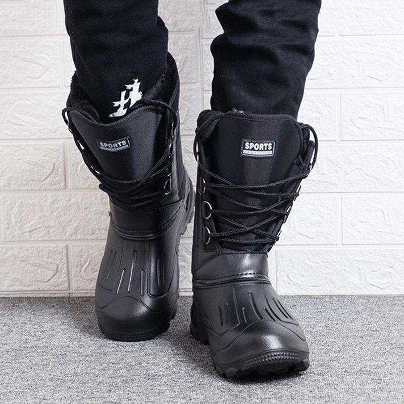 Ruziyoog Men Winter Snow Boots Waterproof Warmest Plus Plush Outdoor Non-Slip Casual Shoes Men Mid-Calf Boots Black 40