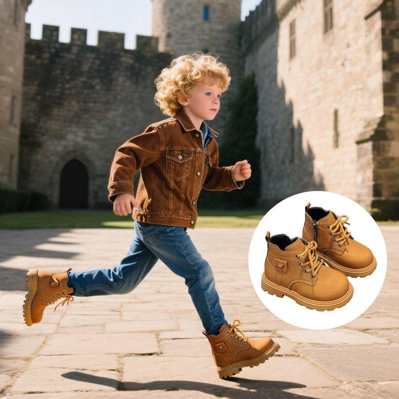 Shoper Toddler Boys Girls Back To School Boots Kids Work Boots Fall Winter Snow Boot Lace Up Hiking Outdoor Shoes Soft Flat Ankle Leather Boots