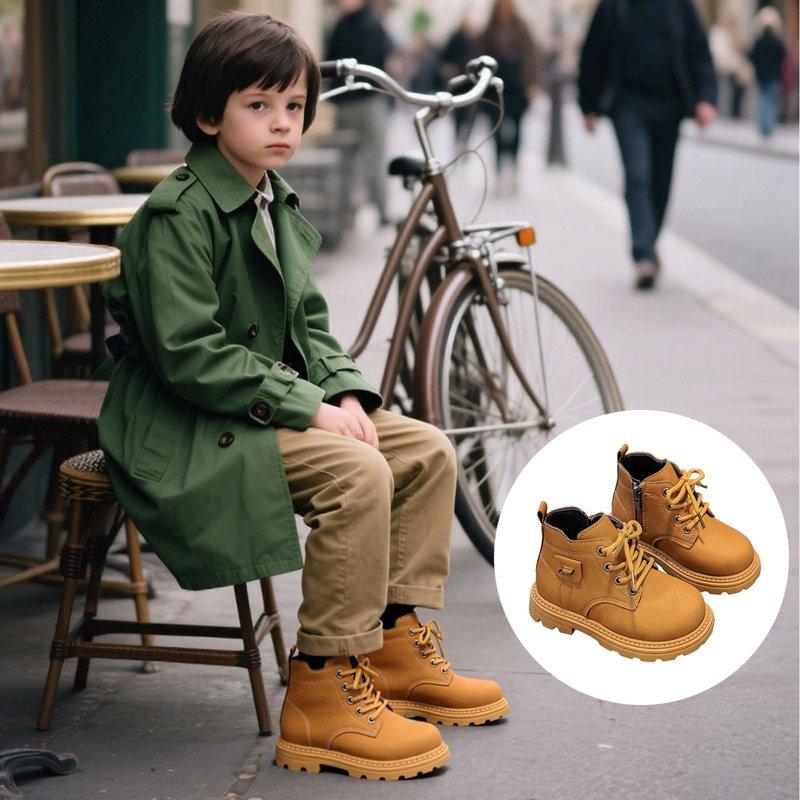 Shoper Toddler Boys Girls Back To School Boots Kids Work Boots Fall Winter Snow Boot Lace Up Hiking Outdoor Shoes Soft Flat Ankle Leather Boots