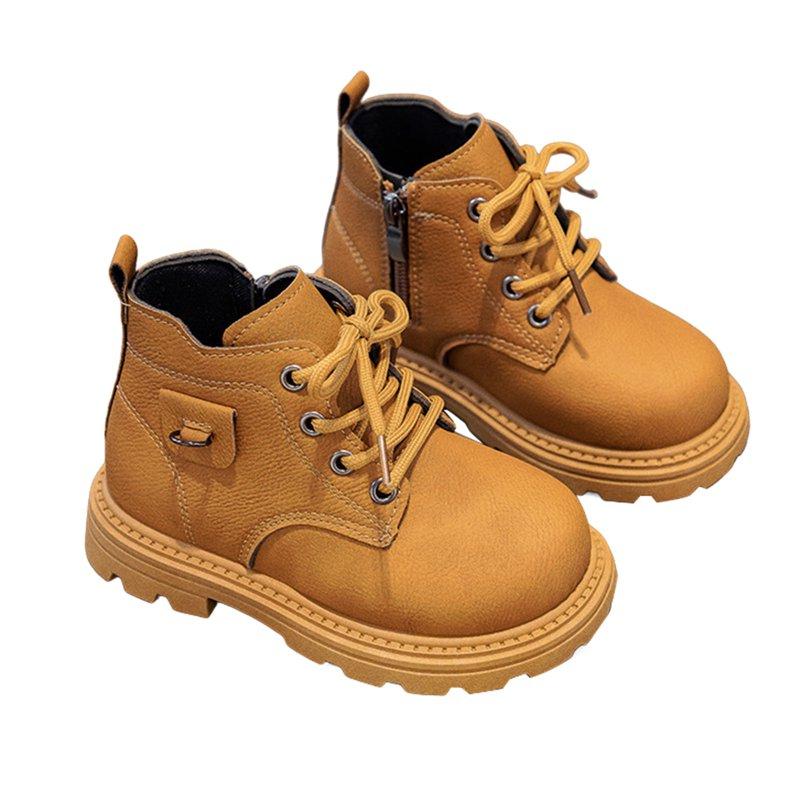 shoper Toddler Boys Girls Back to School Boots Kids Work Boots Fall Winter Snow Boot Lace Up Hiking Outdoor Shoes Soft Flat Ankle Leather Boots