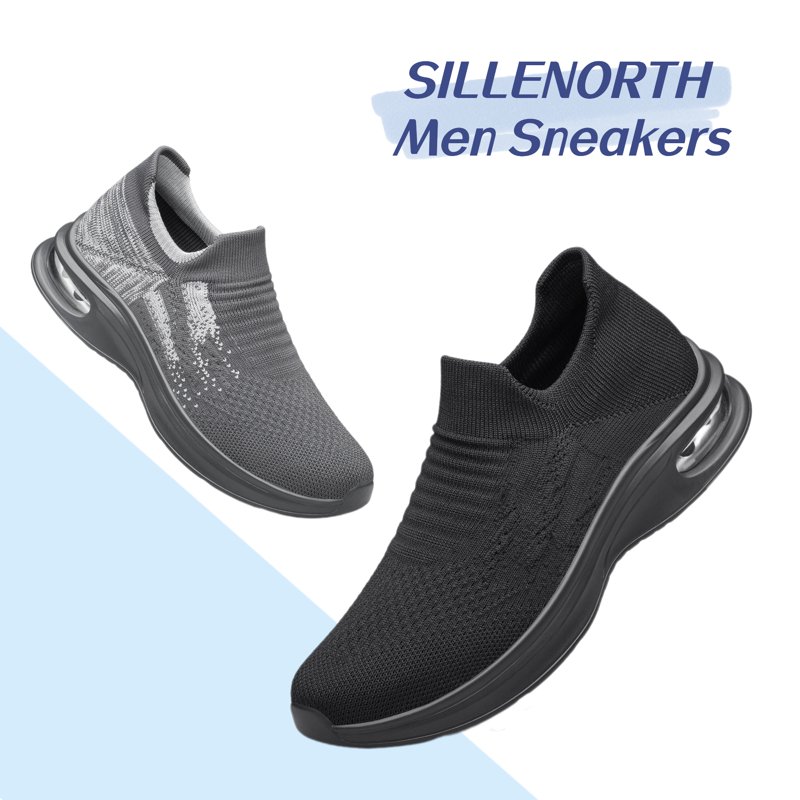 SILLENORTH Men's Mesh Athletic Sneakers Slip On Walking Shoes Breathable Comfort