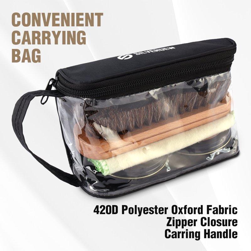 SILVERDEW 7-Piece Shoe Polish Kit Portable Shoe Shine Kit Includes Horsehair Brushe 2PCS Black Shoe Polishes Polishing Cloth And Carrying Bag Leather Boot Care Kit For Men & Women