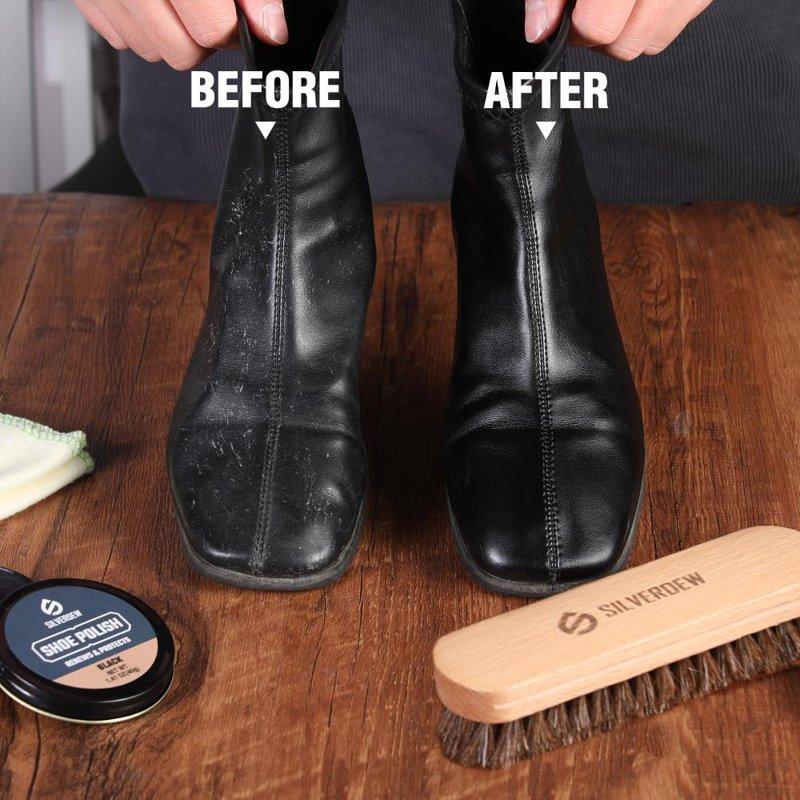 SILVERDEW 7-Piece Shoe Polish Kit Portable Shoe Shine Kit Includes Horsehair Brushe 2PCS Black Shoe Polishes Polishing Cloth And Carrying Bag Leather Boot Care Kit For Men & Women