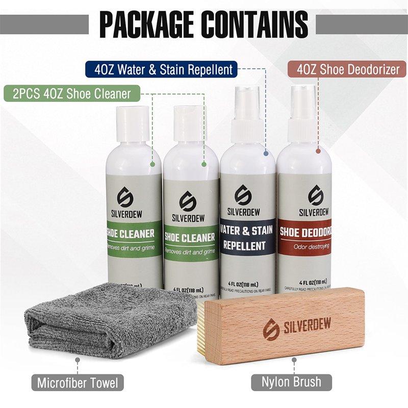 SILVERDEW Shoe Cleaning Kit (6-Piece) Shoe Cleaner Deodorizer & Waterproof Protector Safe For Sneaker Leather Nubuck Mesh & Canvas Includes Brush & Microfiber Towel