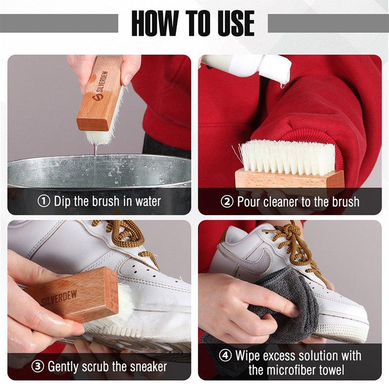 SILVERDEW Shoe Cleaning Kit (6-Piece) Shoe Cleaner Deodorizer & Waterproof Protector Safe For Sneaker Leather Nubuck Mesh & Canvas Includes Brush & Microfiber Towel