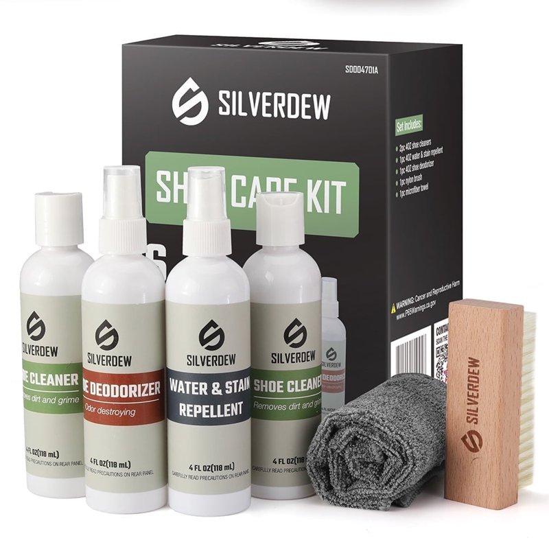 SILVERDEW Shoe Cleaning Kit (6-Piece) Shoe Cleaner Deodorizer & Waterproof Protector Safe for Sneaker Leather Nubuck Mesh & Canvas Includes Brush & Microfiber Towel