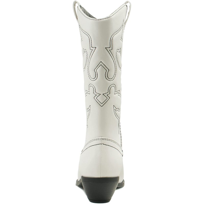 Soda Women Cowgirl Cowboy Western Stitched Boots Pointy Toe Knee High Reno-S White With Black Stitching 6