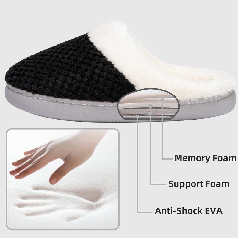 Somdot Women's Coral Fleece Memory Foam Slippers Indoor And Outdoor House Shoes Black