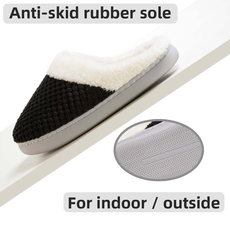 Somdot Women's Coral Fleece Memory Foam Slippers Indoor And Outdoor House Shoes Black