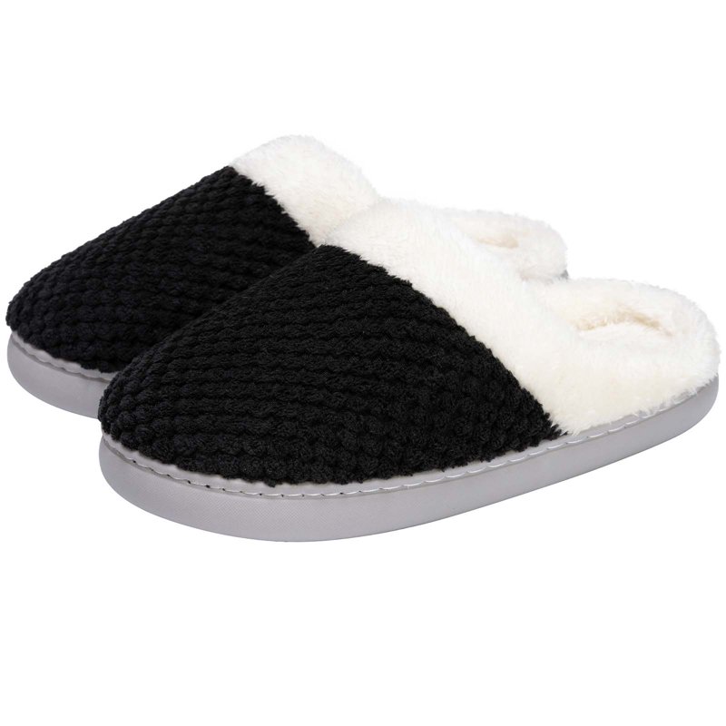 Somdot Women's Coral Fleece Memory Foam Slippers Indoor and Outdoor House Shoes Black