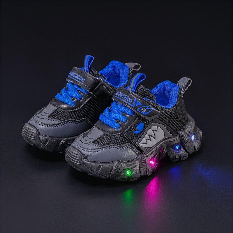 Staki Toddler Shoes Wide Kids Toddler Sneakers Light Up Flashing Shoes Boys Easy Fasten Walking Sneaker(Blue 9 Toddler)