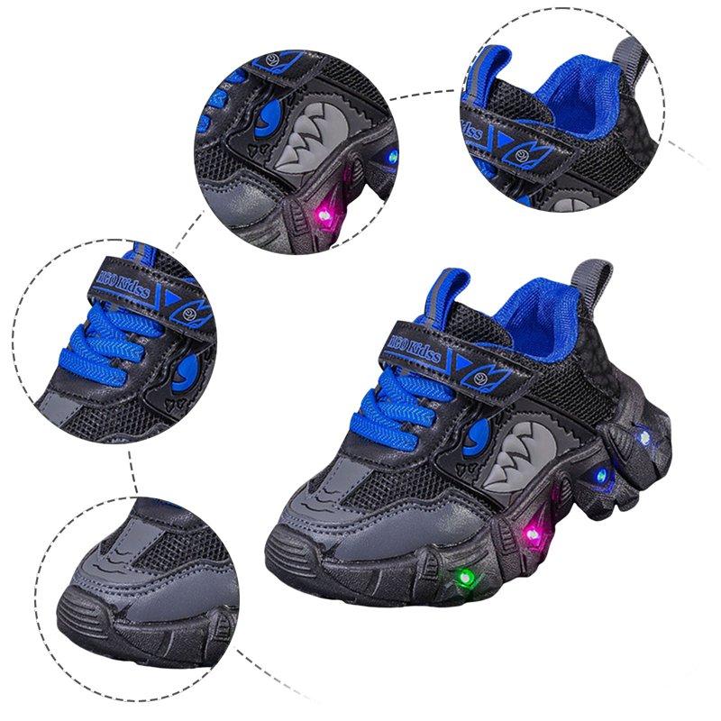 Staki Toddler Shoes Wide Kids Toddler Sneakers Light Up Flashing Shoes Boys Easy Fasten Walking Sneaker(Blue 9 Toddler)