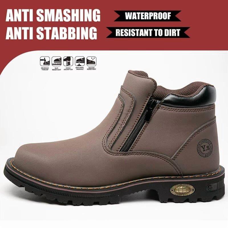 Steel Toe Boots For Men Industrial Construction Anti-puncture Double Sided Zipper Work Safety Shoes Non-Slip Waterproof Hiking Shoes