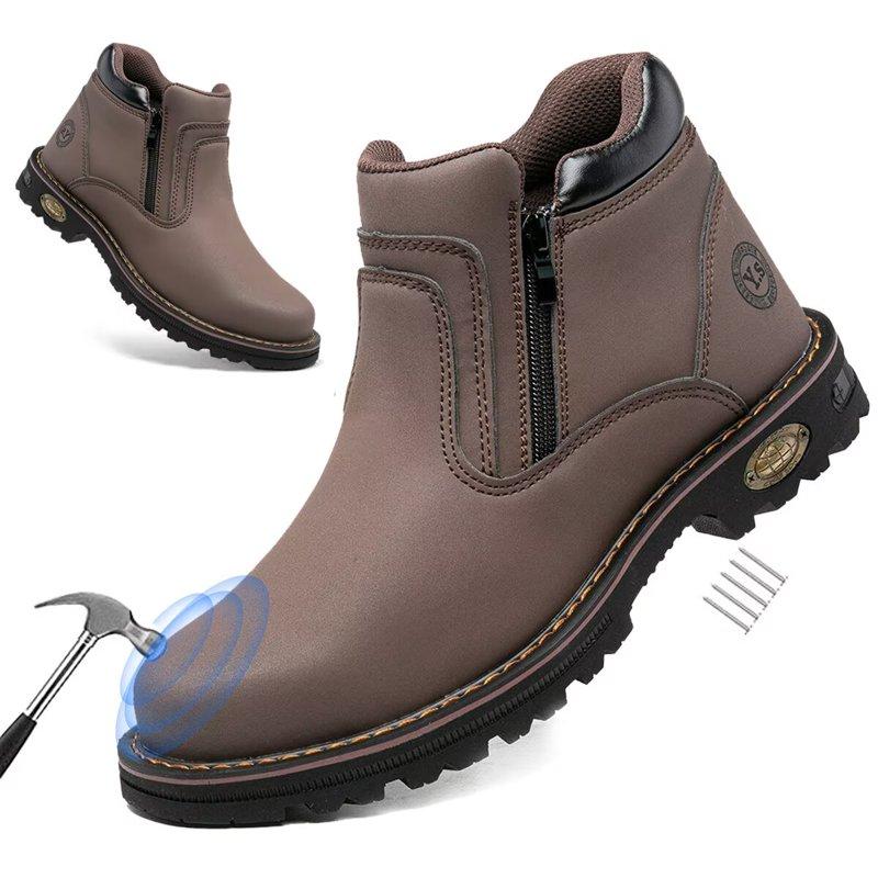 Steel Toe Boots for Men Industrial Construction Anti-puncture Double Sided Zipper Work Safety Shoes Non-Slip Waterproof Hiking Shoes