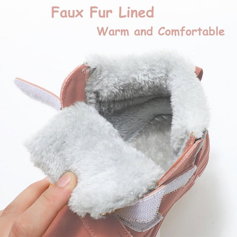 Stepedia Kids Snow Boots For Boys Girls Waterproof Faux Fur Fuzzy Warm Winter Ankle Boots Pink