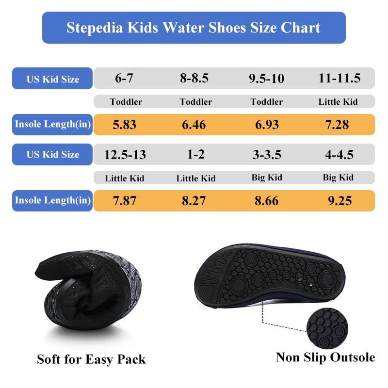 Stepedia Kids Water Shoes Boys Girls Water Beach Shoes Toddler Quick Dry Swim Shoes Black