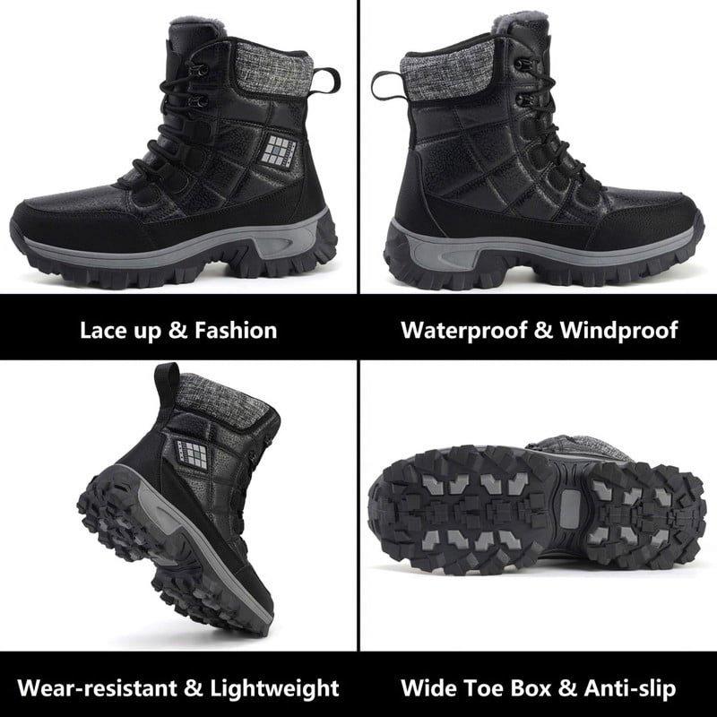 Stepedia Men's Snow Boots Warm Insulated Faux Fur Lined Mid Calf Waterproof Winter Shoes Black