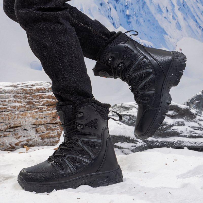 Stepedia Men's Waterproof Snow Boots Warm Insulated Faux Fur Lined Mid Calf Outdoor Winter Boots Black